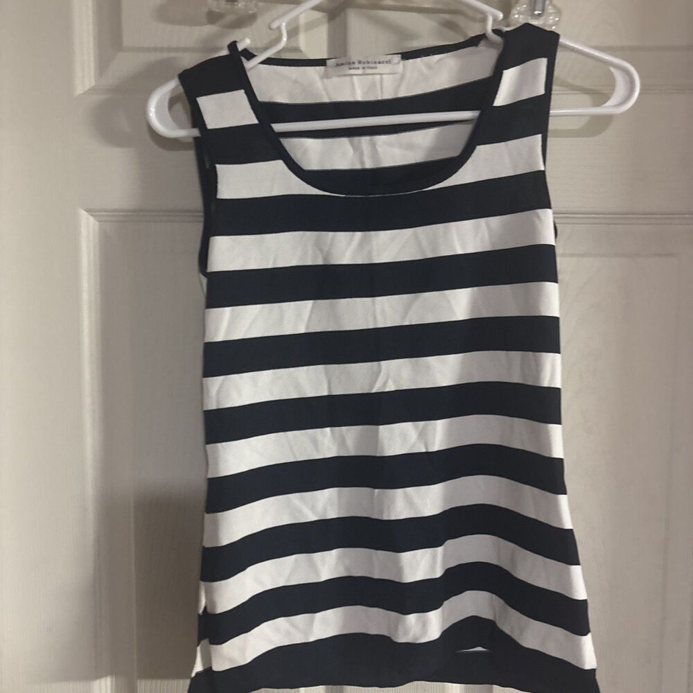 AMINA RUBINACCI Knit Sleeveless Cotton Tank In White And Navy Stripe Size 40